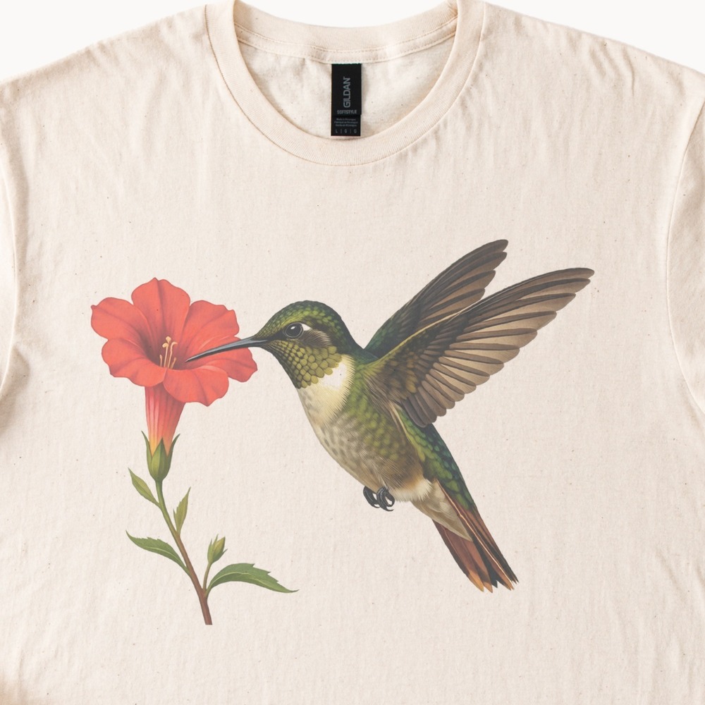 Hummingbird Sipping Nectar from a Trumpet Flower Tee